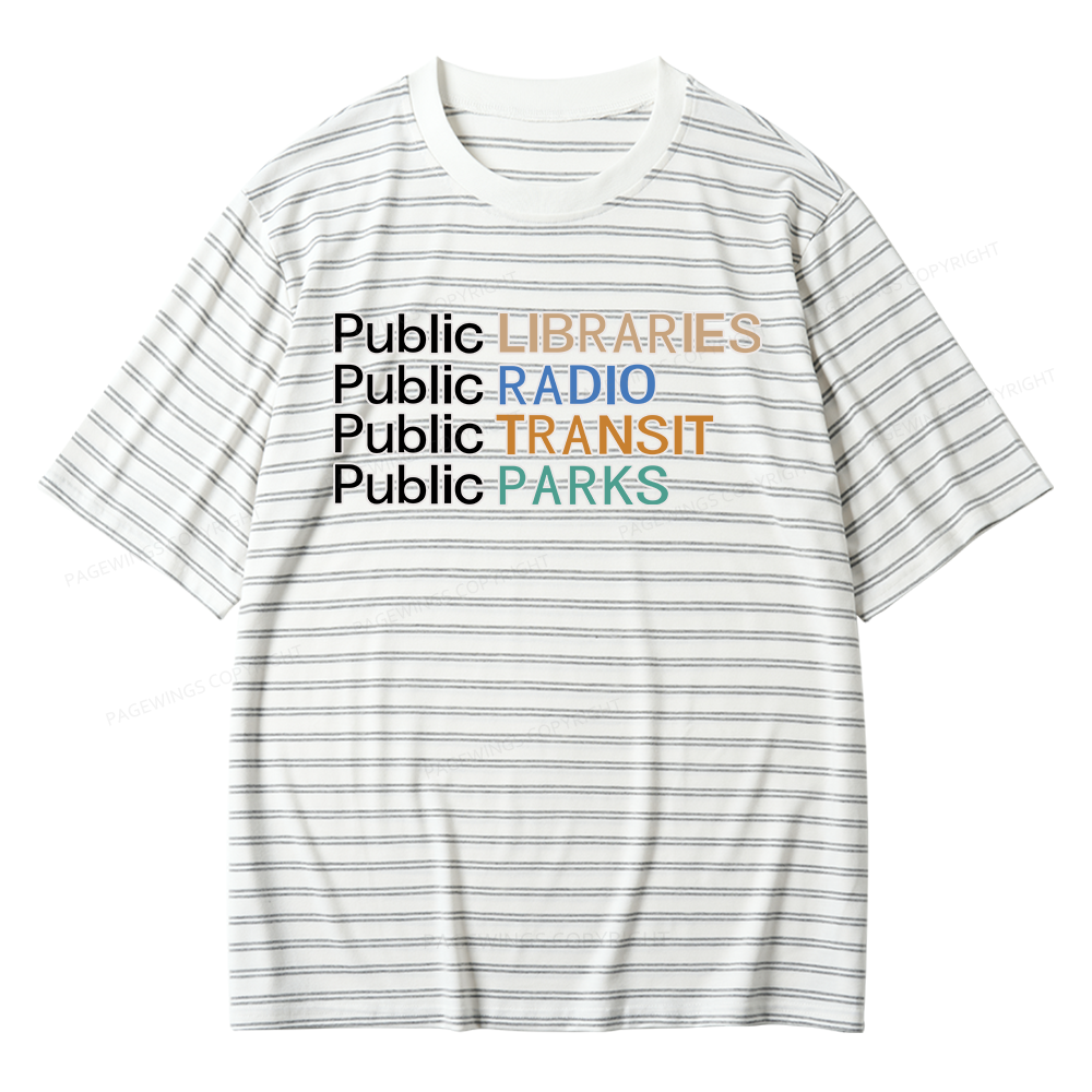 Pagewings Public Libraries Radio Transit Parks Unisex Striped T-Shirt
