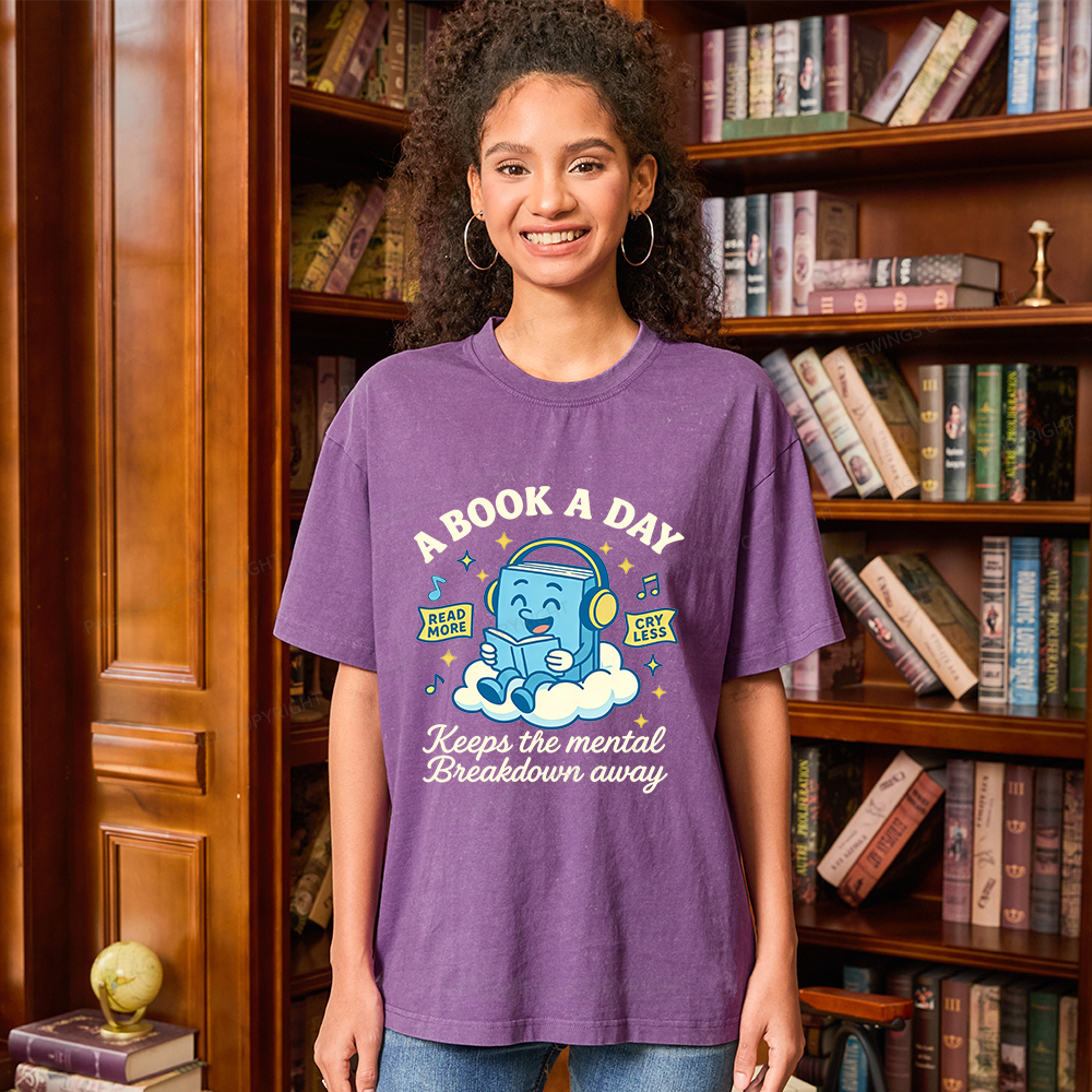 Pagewings A Book A Day Keep The Mental Breakdown Away Unisex Washed T-shirt