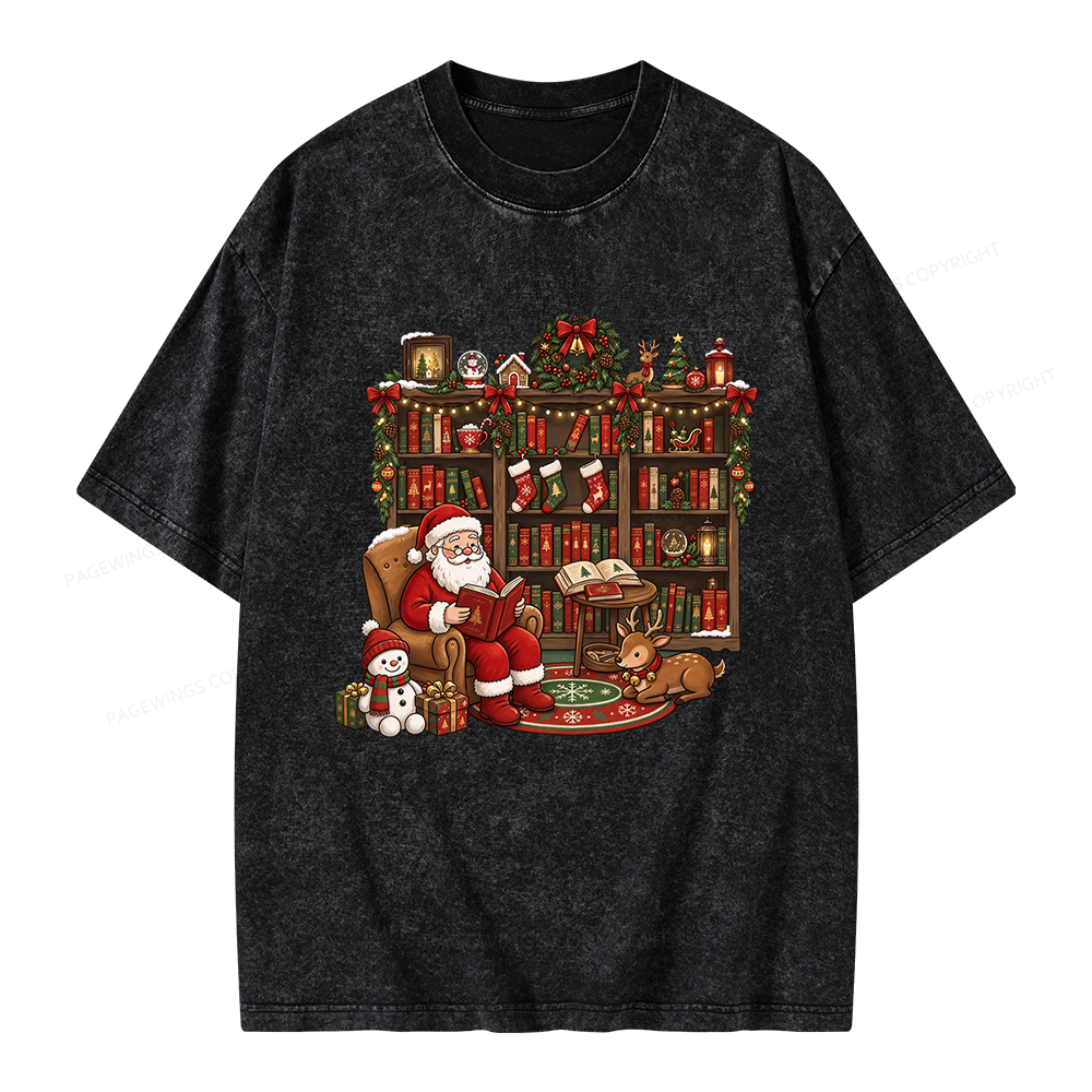 Pagewings Merry Christmas Book Lover Unisex Washed T-shirt
