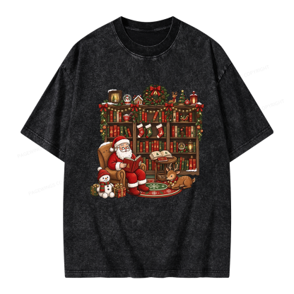 Pagewings Merry Christmas Book Lover Unisex Washed T-shirt