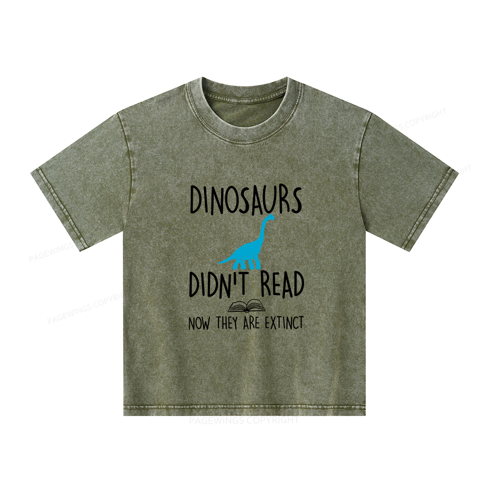 Pagewings Dinosaurs Unisex Kids Washed T-shirt