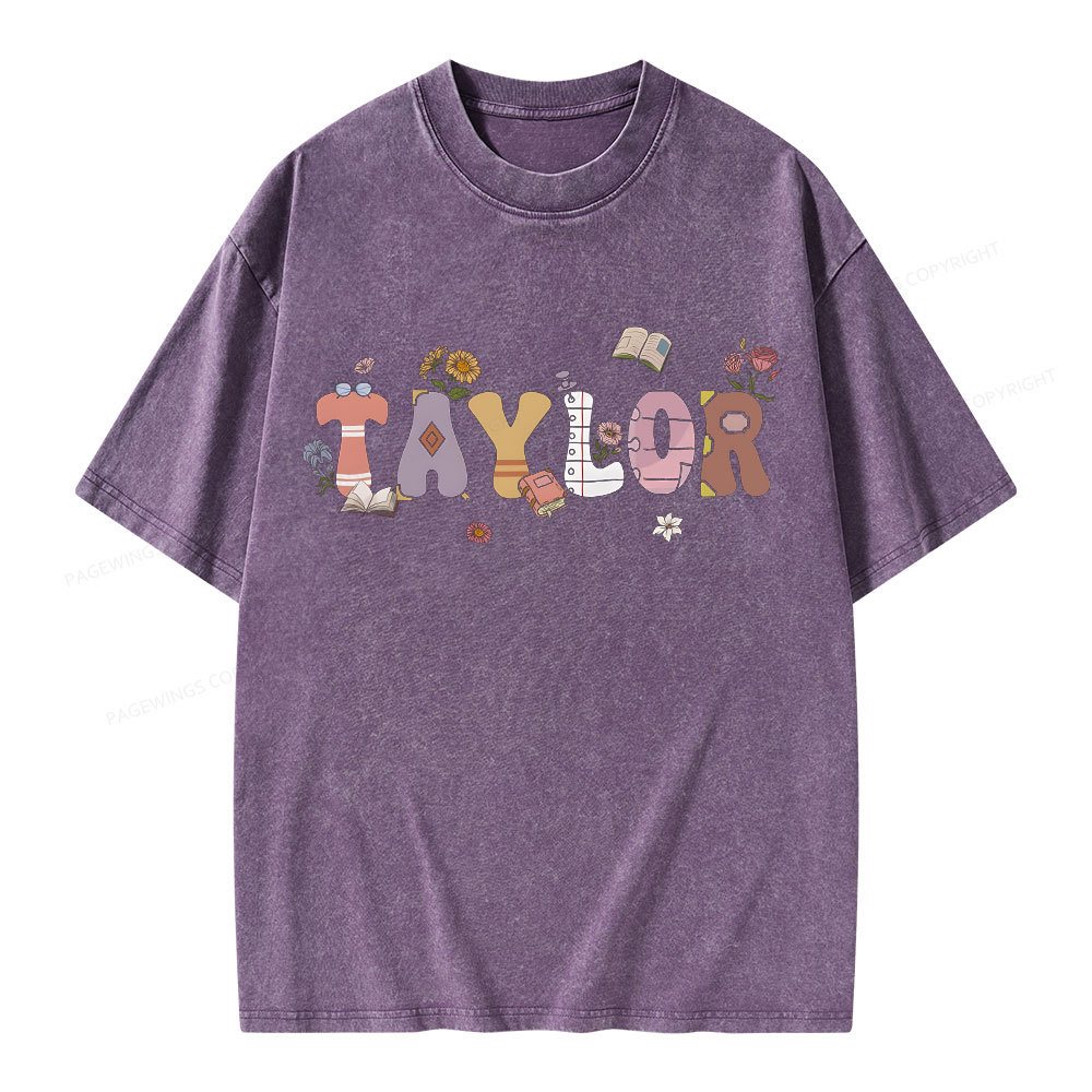 PagewingsPersonalized Gift For Bookish Bookworm Unisex Washed T-shirt