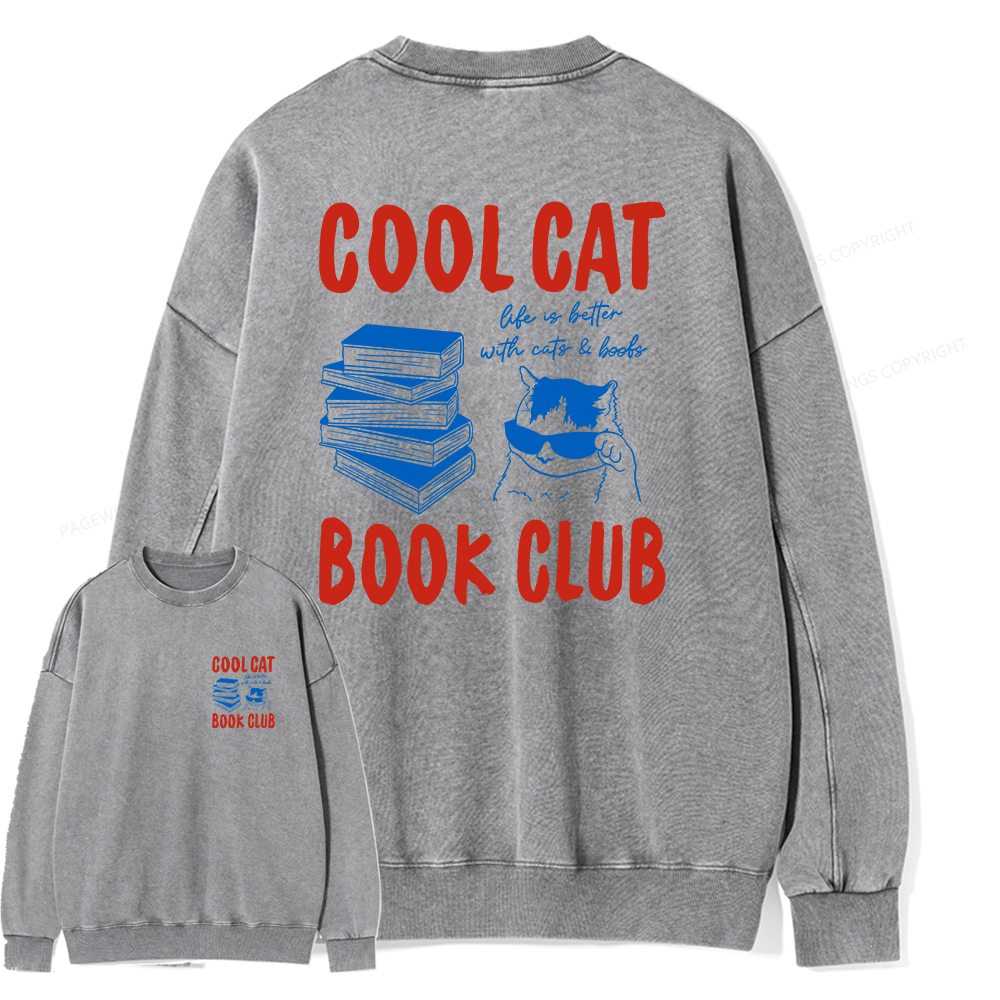 Pagewings Cool Cat Book Club Unisex Washed Sweatshirt