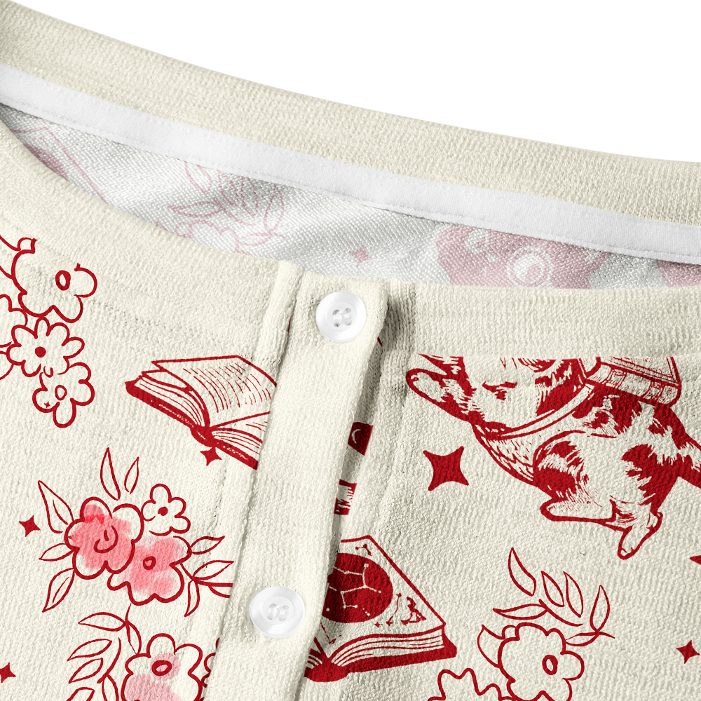 Pagewings Cat Book Lover Crew Neck Cardigan Sweaters