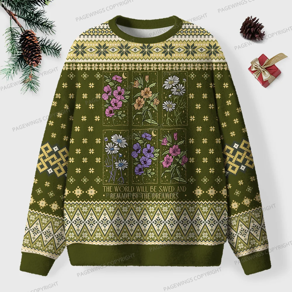 Pagewings The World Will Be Saved Unisex Ugly Knit Sweatshirt