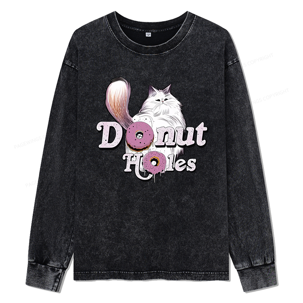 Pagewings Donut Cat Bookish Unisex Washed Long Sleeve T-shirt