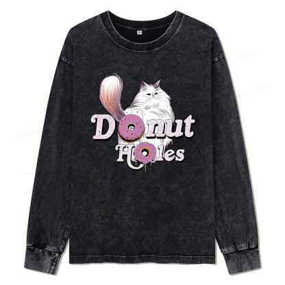 Pagewings Donut Cat Bookish Unisex Washed Long Sleeve T-shirt