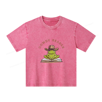 Pagewings Howdy Reader Frog Unisex Kids Washed T-shirt