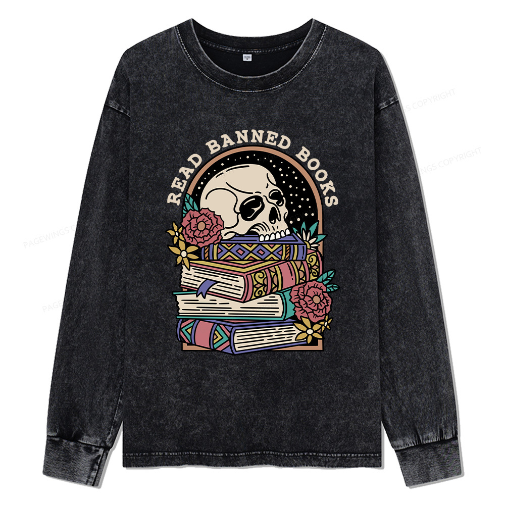 Pagewings Read Banned Book Floral Unisex Washed Long Sleeve T-shirt