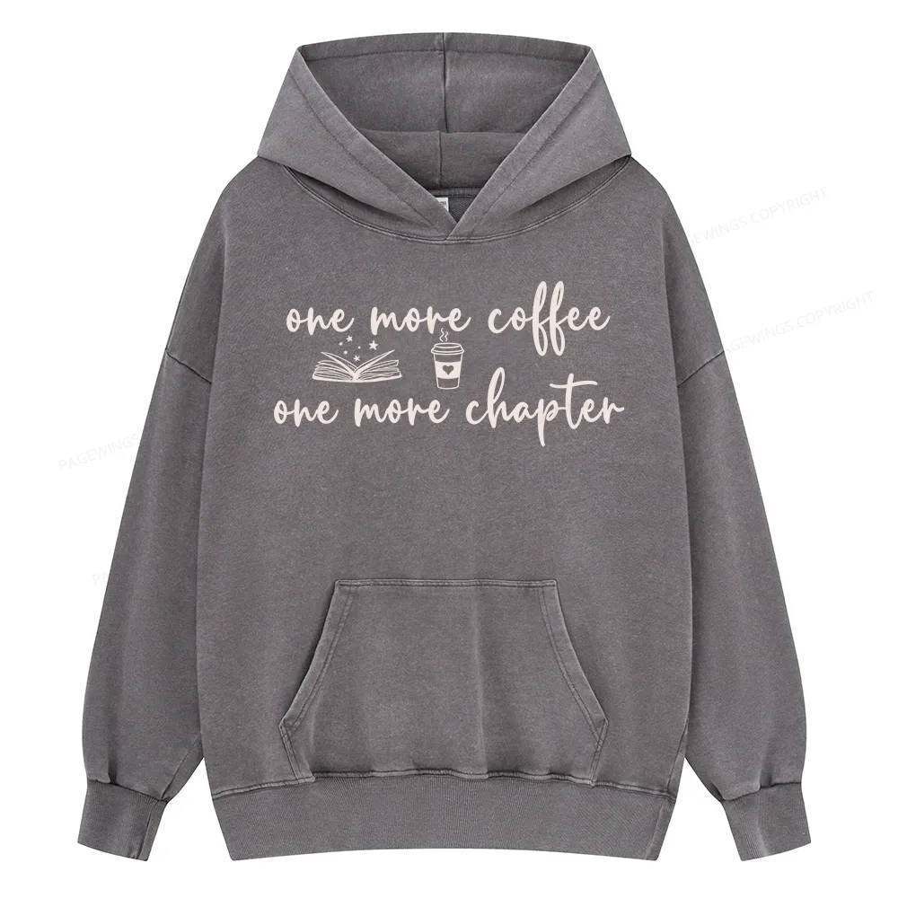 Pagewing Just One More Coffee and Books Unisex Washed Hoodie