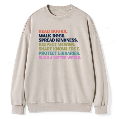 Pagewings Read Books Walk Dogs Unisex Washed Sweatshirt