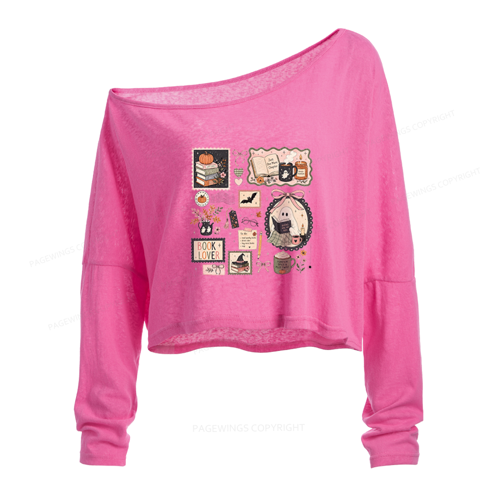 Pagewings Halloween Book Club Slouchy Long Sleeve Off Shoulder T-shirt