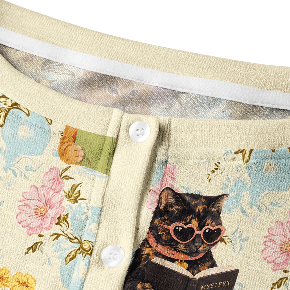 Pagewings Reading Cat Crew Neck Cardigan Sweaters