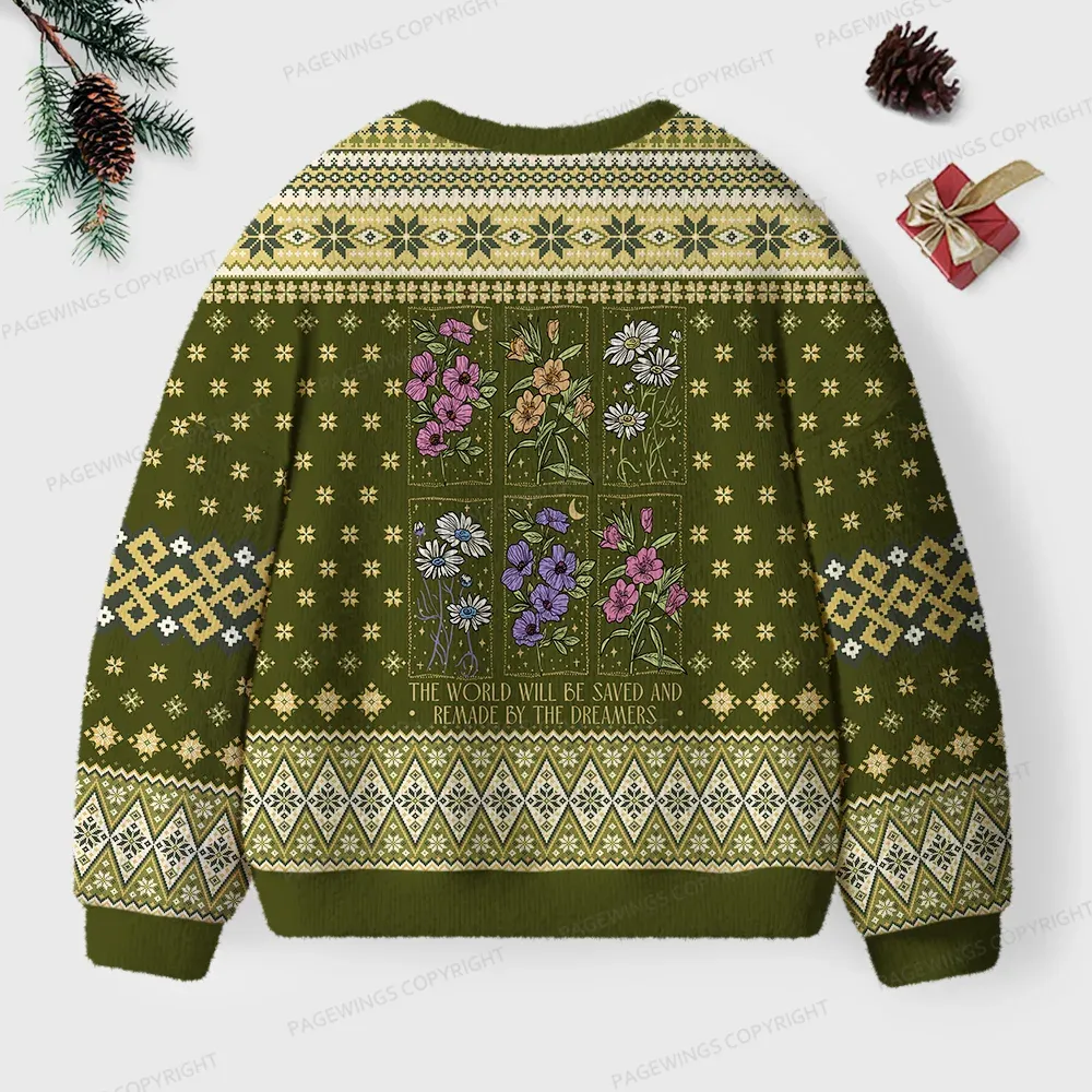 Pagewings The World Will Be Saved Unisex Ugly Knit Sweatshirt