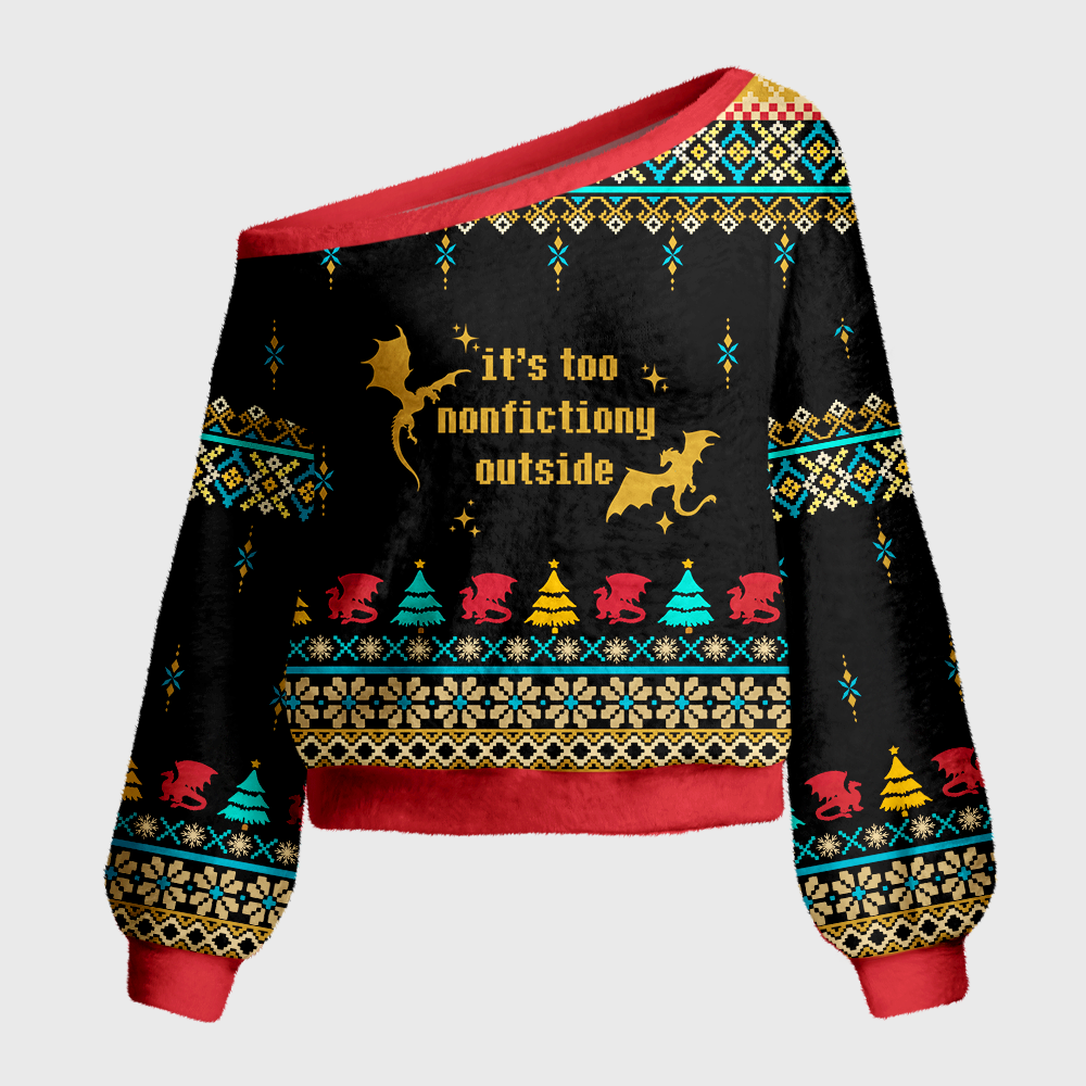 Pagewings Sci Fi Bookish Off Shoulder Ugly Knit Sweater