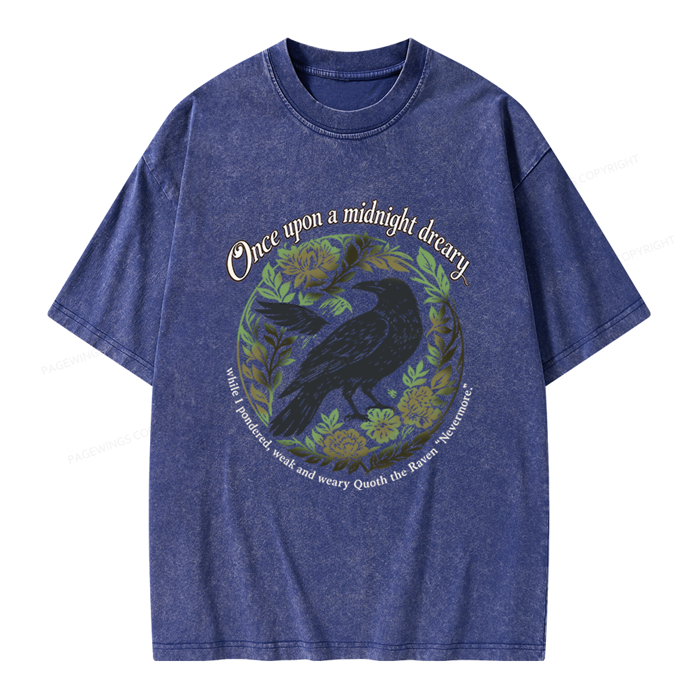 Pagewings Once Upon a Midnight Dreary Unisex Washed T-shirt