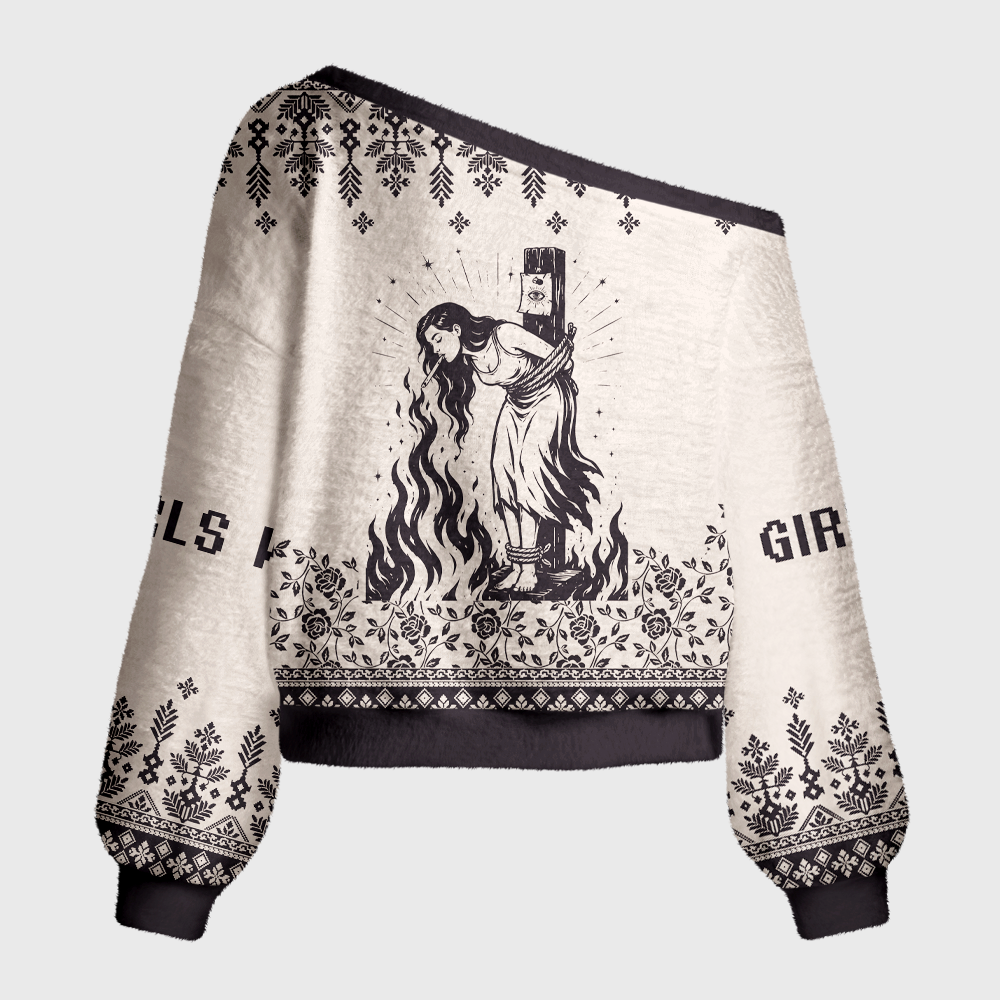 Pagewings Girls Will Be Girls Off Shoulder Ugly Knit Sweater