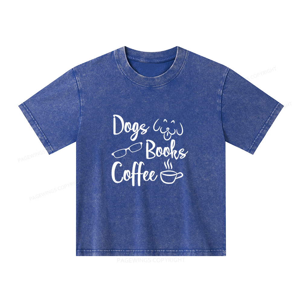 Pagewings Dogs Books Coffee Unisex Kids Washed T-shirt