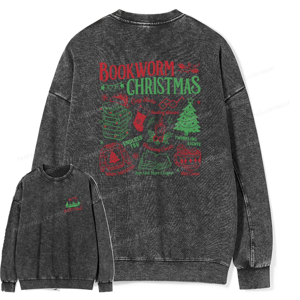 Pagewings Bookworm Christmas Unisex Washed Sweatshirt