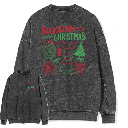 Pagewings Bookworm Christmas Unisex Washed Sweatshirt