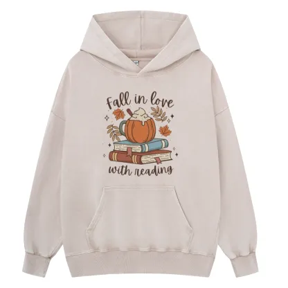 Pagewings Thanksgiving Fall in Love with Reading Unisex Washed Hoodie