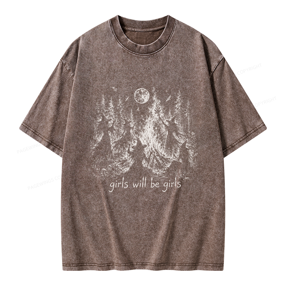Pagewings Girls Will Be Girls Unisex Washed T-shirt