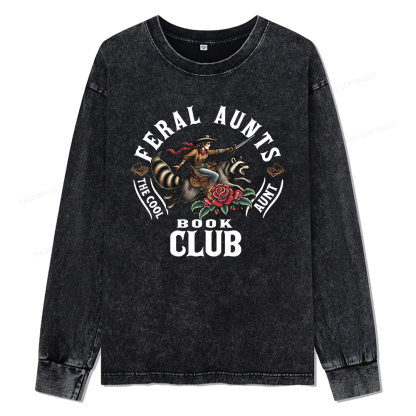 Pagewings Feral Aunt Social Book Club Unisex Washed Long Sleeve T-shirt