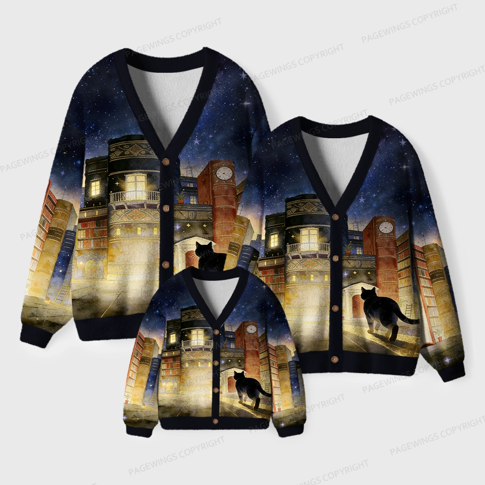 Pagewings Cats Loves Reading Unisex Ugly Cardigan Sweaters