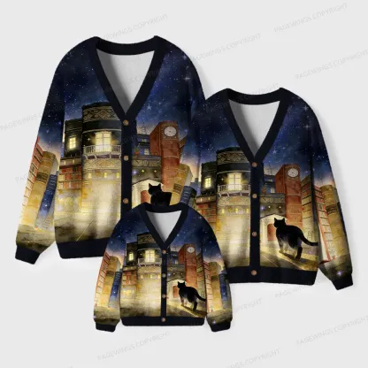 Pagewings Cats Loves Reading Unisex Ugly Cardigan Sweaters