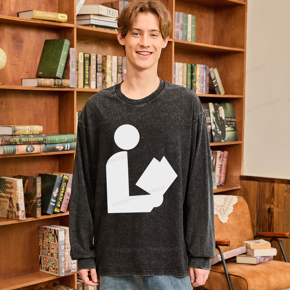 Pagewings National Library Symbol Unisex Washed Long Sleeve T-shirt