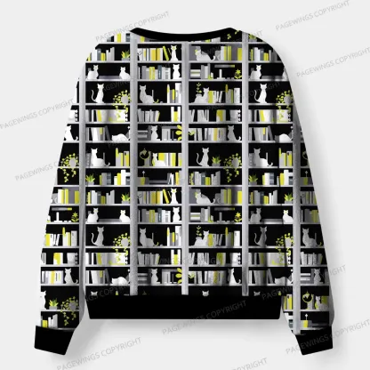 Pagewings Bookshelf And Cats Unisex Flannel Pajama Set