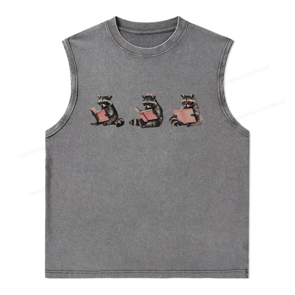 Pagewings Funny Raccoon Bookish Gift Unisex Washed Tank Top