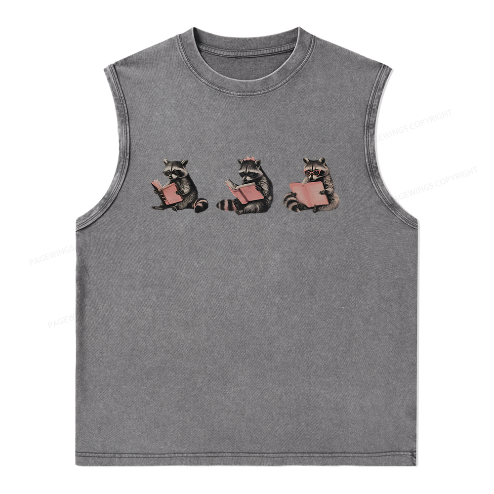 Pagewings Funny Raccoon Bookish Gift Unisex Washed Tank Top