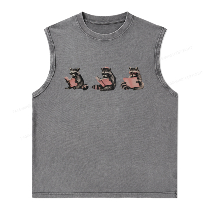 Pagewings Funny Raccoon Bookish Gift Unisex Washed Tank Top