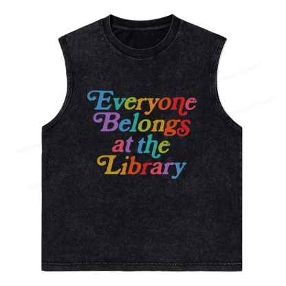 Pagewings Everyone belongs at the library Unisex Washed Tank Top
