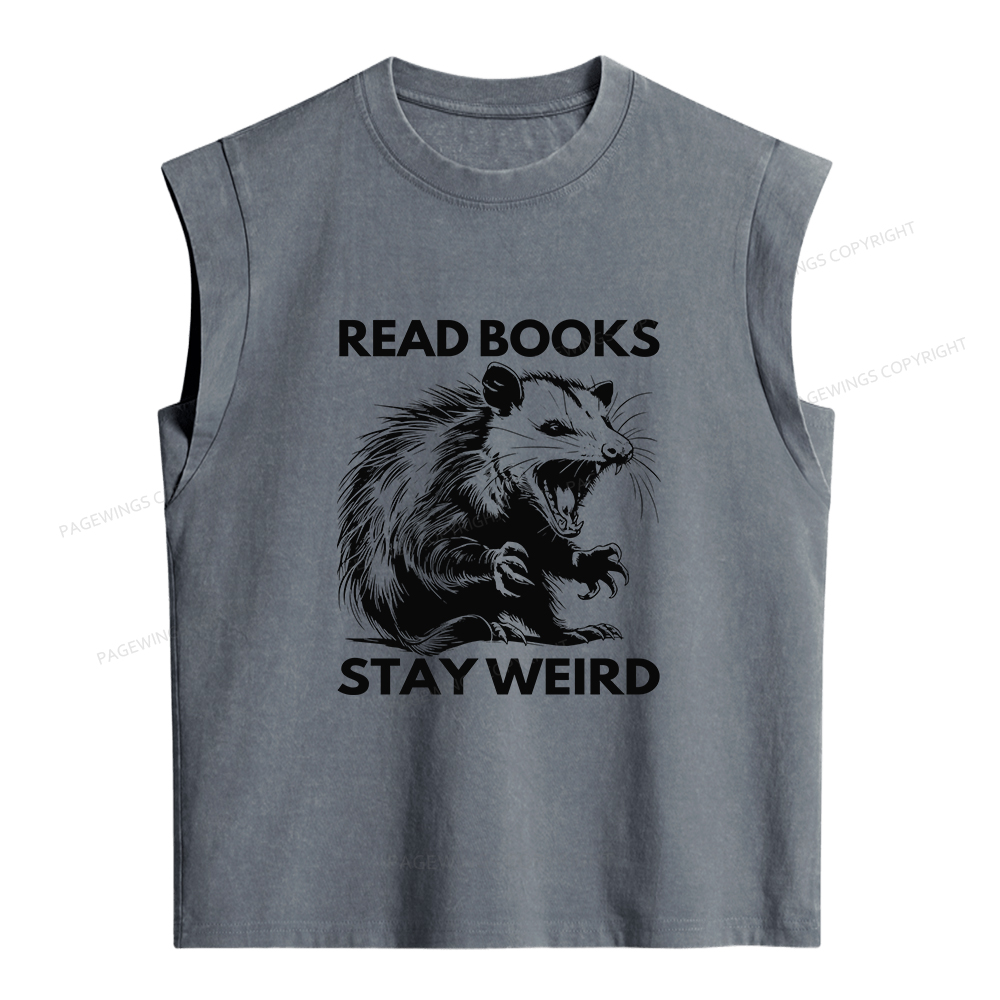 Pagewings Read Books Stay Weird Women's Washed Tank Top