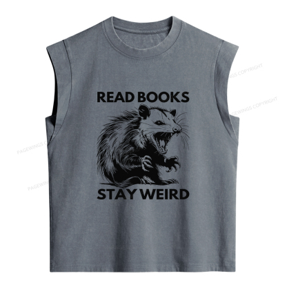 Pagewings Read Books Stay Weird Women's Washed Tank Top