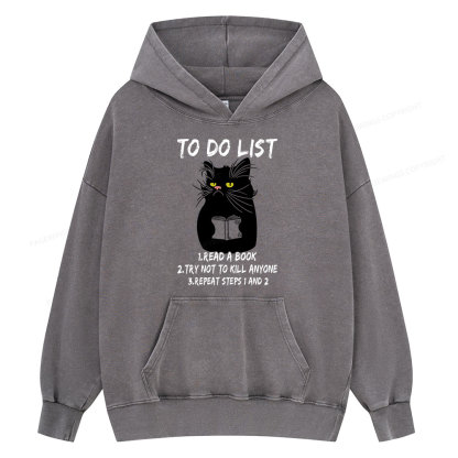 Pagewings Black Cat To Do List Unisex Washed Hoodie