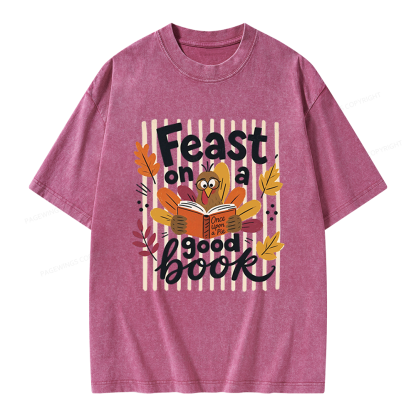 Pagewings Librarian Thanksgiving Unisex Washed T-shirt