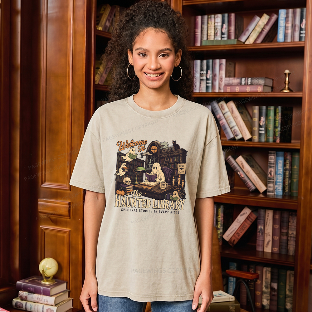 Pagewings Haunted Library Unisex Washed T-shirt