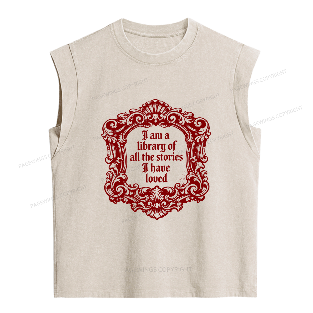 Pagewings I Am A Library Of All The Stories I Have Loved Women's Washed Tank Top