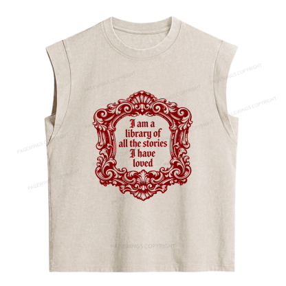 Pagewings I Am A Library Of All The Stories I Have Loved Women's Washed Tank Top