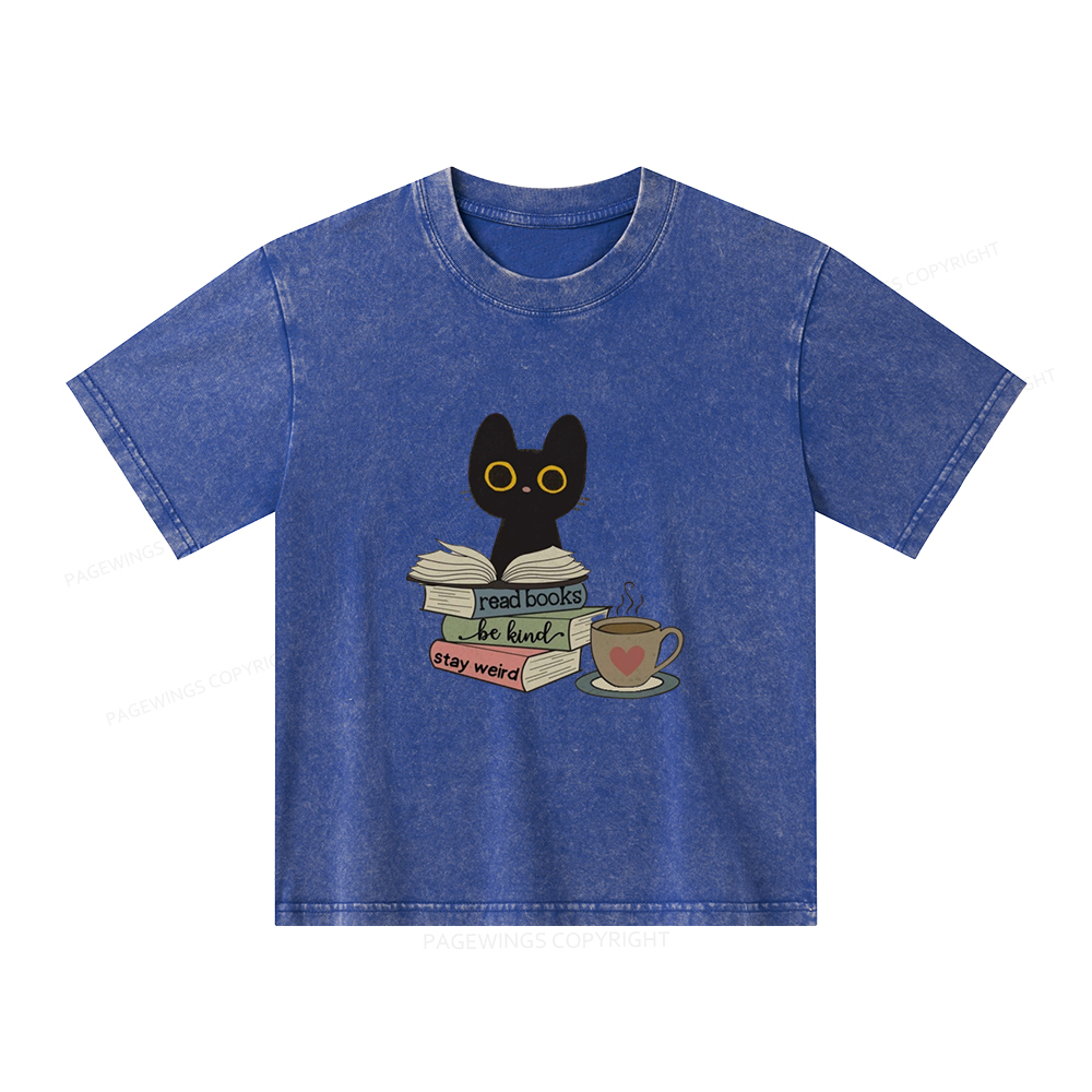 Pagewings Read Books Be Kind Stay Weird Unisex Kids Washed T-shirt