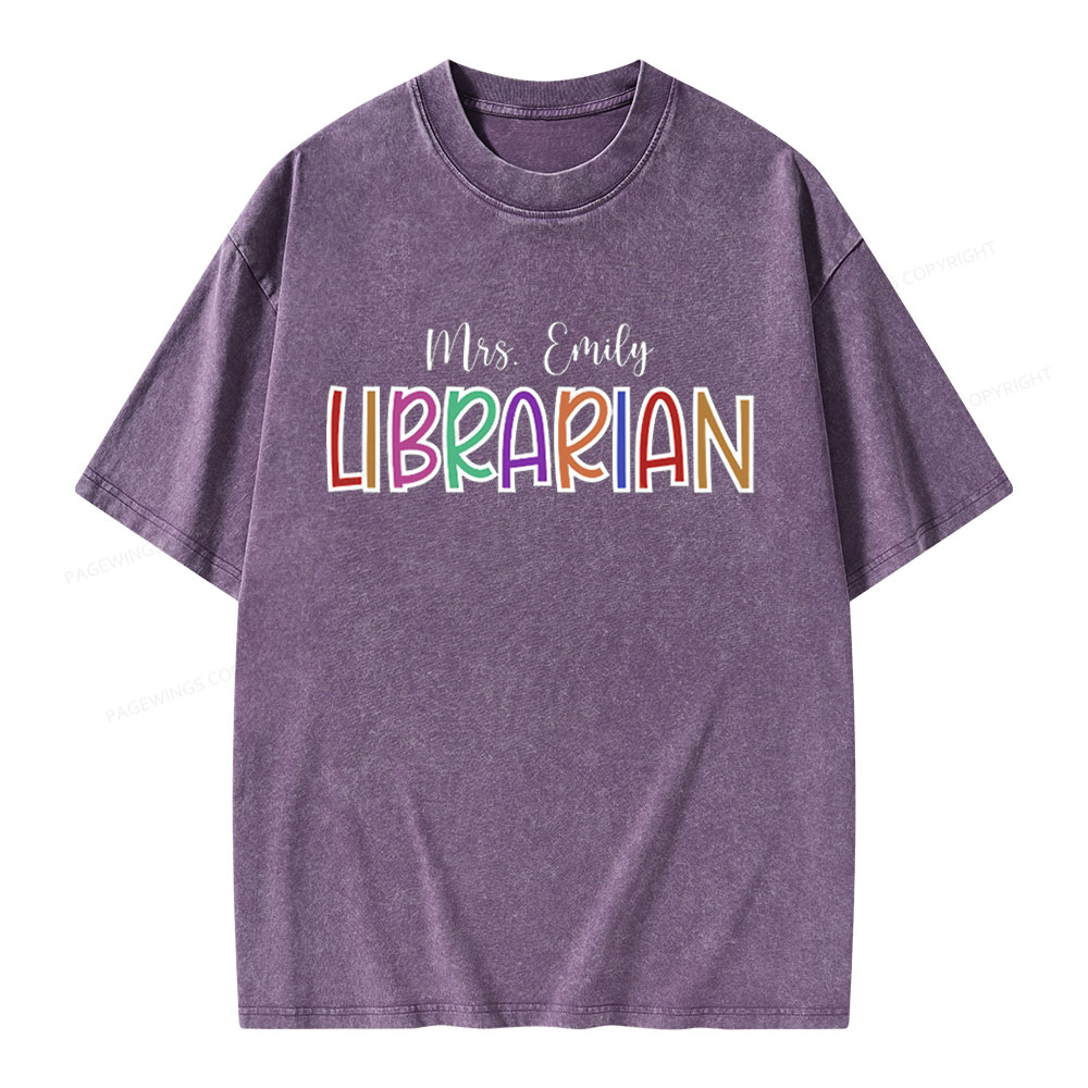 Pagewings Personalized Name Librarian Unisex Washed T-shirt