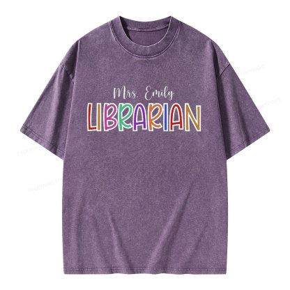 Pagewings Personalized Name Librarian Unisex Washed T-shirt