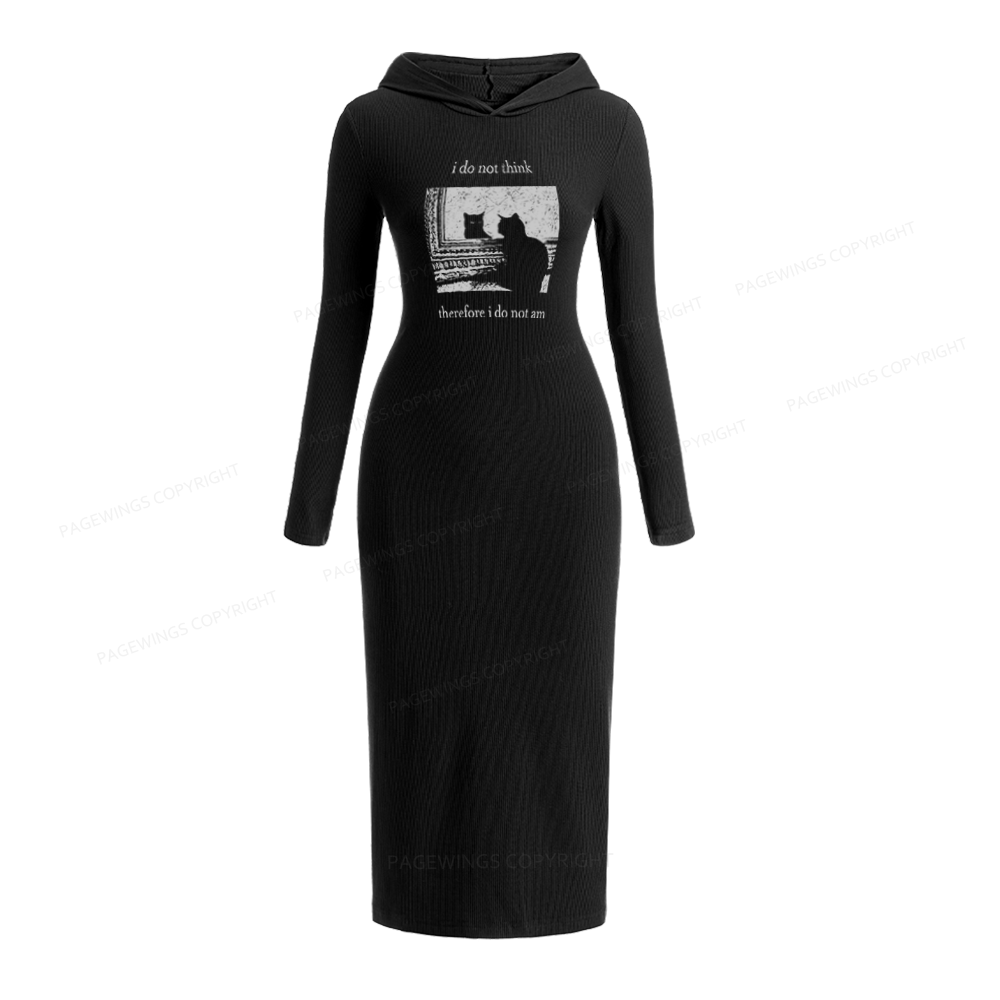 Pagewings I Do Not Think Therefore I Do Not Am Hooded Knit Dress