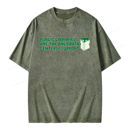 Pagewings Support Public Libraries Not Data Centers Unisex Washed T-shirt