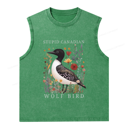 Pagewings Stupid Canadian Wolf Bird Unisex Washed Tank Top