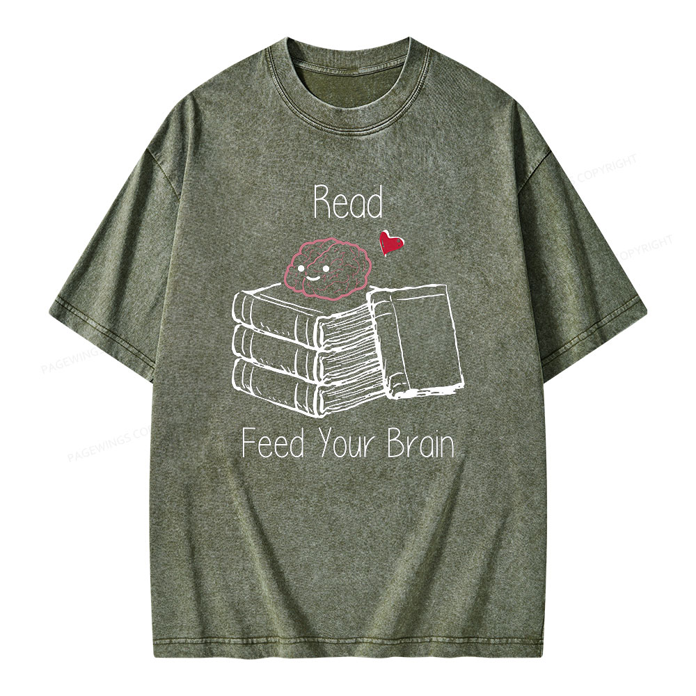 Pagewings Read Feed Your Brain Unisex Washed T-shirt