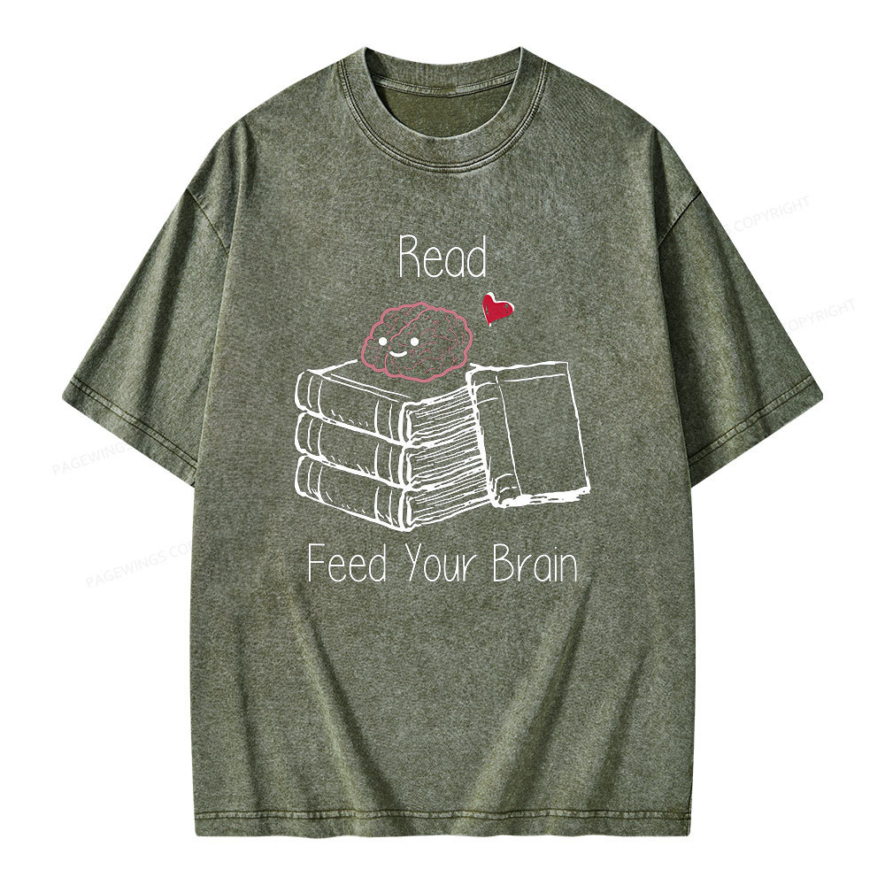 Pagewings Read Feed Your Brain Unisex Washed T-shirt